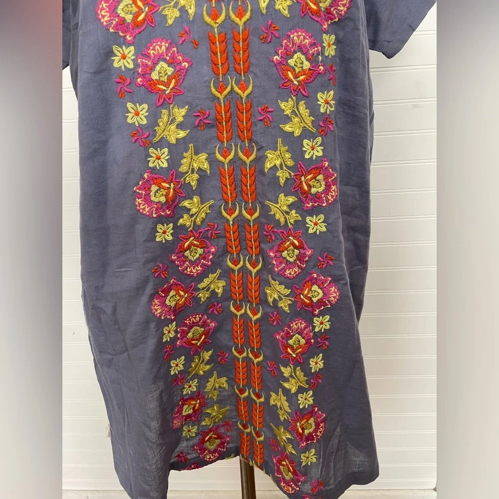 Natural Life Boho Blue Embroidered Shift Dress NWT Size Medium 100% Cotton - Picture 5 of 8